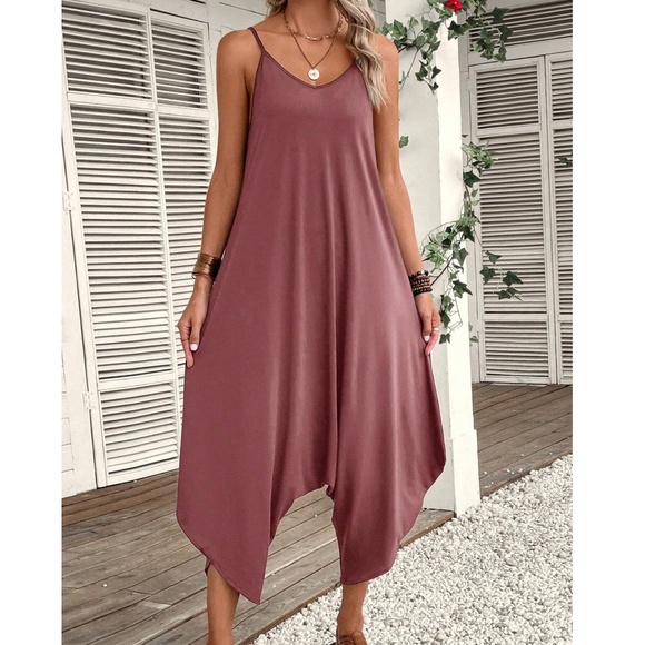 Boho Solid Harem Leg Cami Jumpsuit - Picture 5 of 12